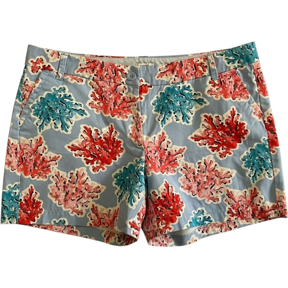 Crown & Ivy Womens Blue Coral Reef Print Chino Shorts Red Pink Turquoise Size 16